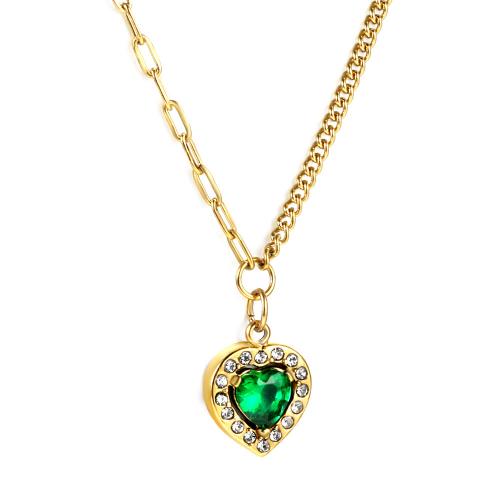 Stainless Steel Jewelry Necklace 304 Stainless Steel Vacuum Ion Plating & for woman & with rhinestone golden Sold By Strand