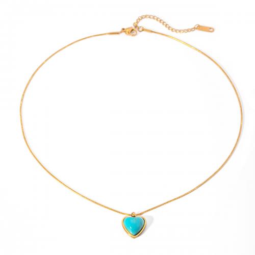 Stainless Steel Jewelry Necklace 304 Stainless Steel with turquoise with 5cm extender chain Heart 18K gold plated fashion jewelry & for woman golden 15.70mm Length Approx 40 cm Sold By PC