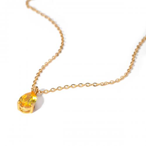 Κοσμήματα από ανοξείδωτο χάλυβα κολιέ, 304 από ανοξείδωτο χάλυβα, με Cubic Zirconia, με 5cm επεκτατικού αλυσίδας, 18K επιχρυσωμένο, κοσμήματα μόδας & για τη γυναίκα, χρυσαφένιος, 18.60mm, Μήκος Περίπου 45 cm, Sold Με PC