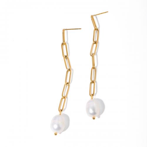 Titan Stahl Ohrring, Titanstahl, mit Kunststoff Perlen, Modeschmuck & für Frau, goldfarben, 75x9.20mm, verkauft von Paar