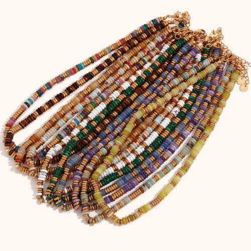 Natural Gemstone Necklace 316L Stainless Steel with Gemstone fashion jewelry & for woman Sold Per Approx 45 cm Strand