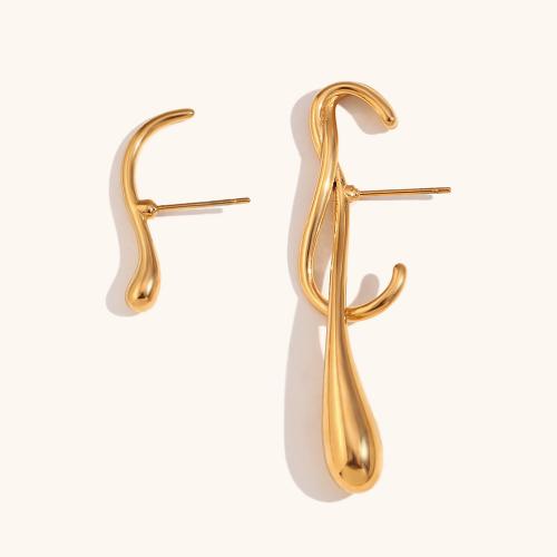Asymmetric Earrings, 316L Stainless Steel, 18K gold plated, fashion jewelry & for woman, golden, Sold By Pair
