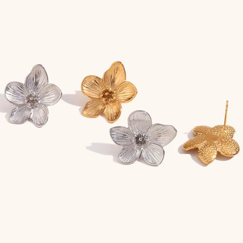 Stainless Steel Stud Earrings, 316L Stainless Steel, Flower, Vacuum Ion Plating, fashion jewelry & for woman, more colors for choice, 22.80x24.80mm, Sold By Pair