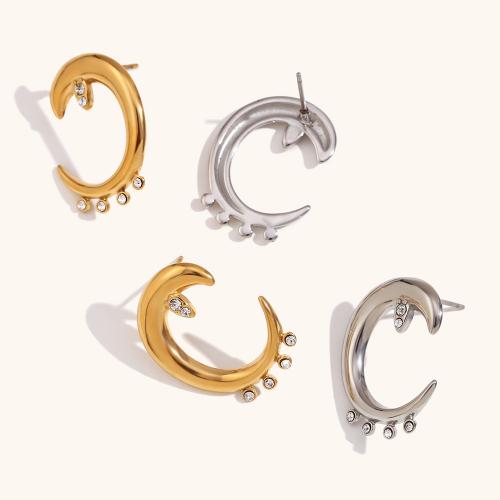 Stainless Steel Stud Earrings 316L Stainless Steel Vacuum Ion Plating fashion jewelry & for woman & with rhinestone Sold By Pair