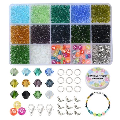 Glass DIY Jewelry Set, with Plastic Box & Crystal Thread & Tibetan Style & Acrylic, plated, mixed colors, 158x17x96mm, 1310PCs/Bag, Sold By Bag