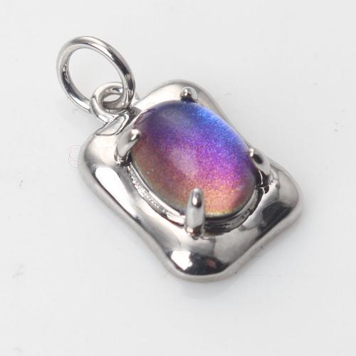 Brass Jewelry Pendants with Glass Square silver color plated DIY nickel lead & cadmium free Sold By PC