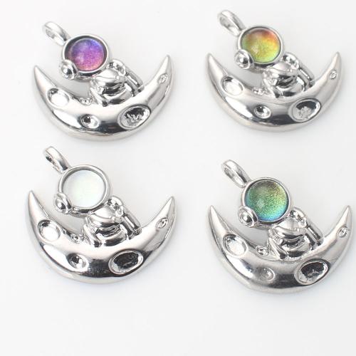 Brass Jewelry Pendants with Glass Moon silver color plated DIY nickel lead & cadmium free Sold By PC