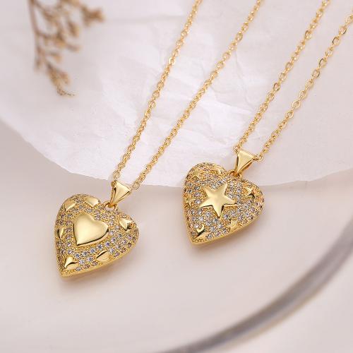 Cubic Zircon Micro Pave Brass Necklace, with 5cm extender chain, Heart, plated, fashion jewelry & different designs for choice & micro pave cubic zirconia, golden, nickel, lead & cadmium free, 18x25mm, Length:45 cm, Sold By PC