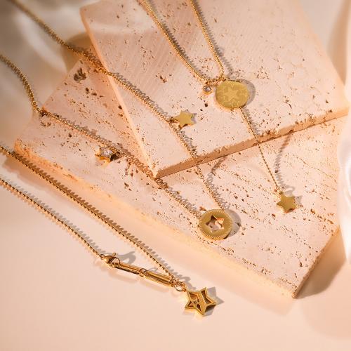 Titanstahl Halskette, plattiert, Modeschmuck & verschiedene Muster für Wahl & Micro pave Zirkonia, goldfarben, verkauft von PC