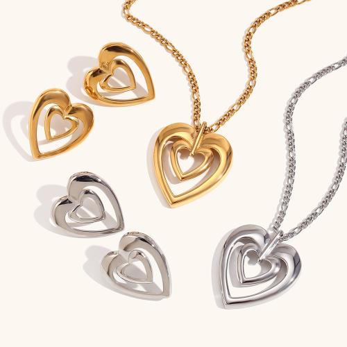 Fashion Stainless Steel Jewelry Sets 316L Stainless Steel Heart plated fashion jewelry & for woman & hollow nickel lead & cadmium free Sold By PC