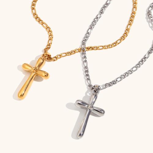 Stainless Steel Jewelry Necklace, 316L Stainless Steel, with 50mm extender chain, Cross, plated, fashion jewelry & for woman, more colors for choice, nickel, lead & cadmium free, Pendant:39.4x20mm, Length:Approx 400 mm, Sold By PC