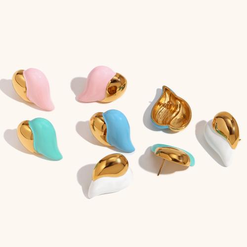 Stainless Steel Stud Earrings, 316L Stainless Steel, Heart, 18K gold plated, fashion jewelry & for woman & enamel, more colors for choice, nickel, lead & cadmium free, 28.70x24.20mm, Sold By Pair