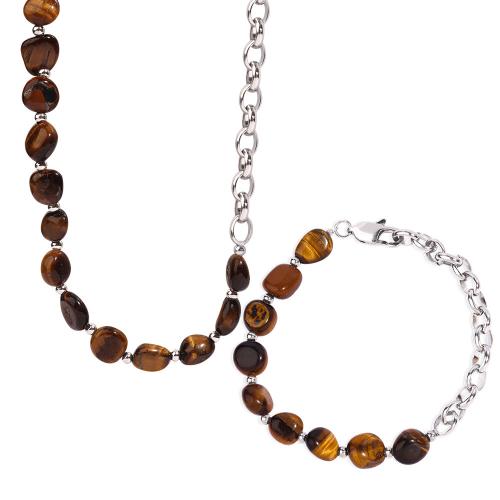 Jewelry Sets Titanium Steel with Tiger Eye handmade & for woman original color Sold By PC