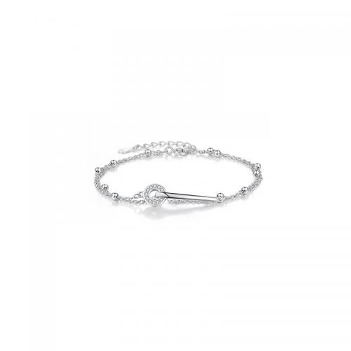 925 Sterling Silver Bangle Bracelet, with 3.5CM extender chain, polished, micro pave cubic zirconia & for woman, platinum color, Length:Approx 15 cm, Sold By PC