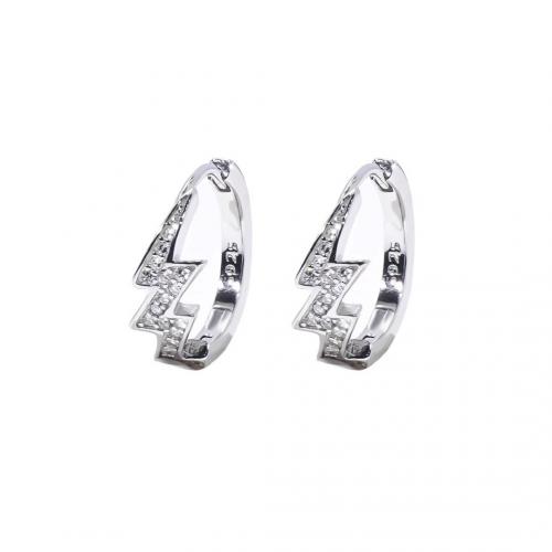 Cubic Zirconia Micro Pave Sterling Silver Earring, 925 Sterling Silver, polished, Unisex & micro pave cubic zirconia, platinum color, 14.60x4.80mm, Sold By Pair