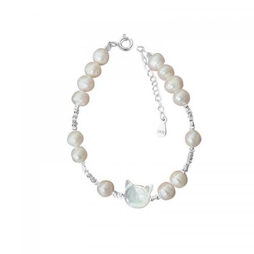 925 Sterling Silver Bangle Bracelet with White Shell & Freshwater Pearl with 5CM extender chain polished for woman silver color Length Approx 16 cm Sold By PC