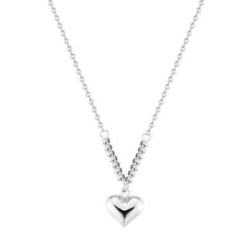 Sterling Silver Κολιέ, 925 Sterling Silver, με 5CM επεκτατικού αλυσίδας, Καρδιά, γυαλισμένο, για τη γυναίκα, ασήμι, Μήκος Περίπου 40 cm, Sold Με PC