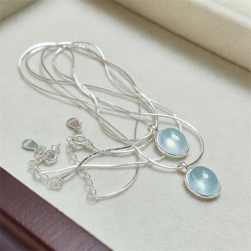 925 Sterling Silver Necklaces, with Aquamarine, with 4CM extender chain, polished, for woman, silver color, Length:Approx 40 cm, Sold By PC