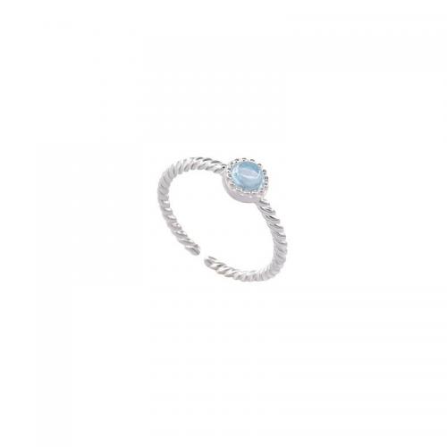 925 Sterling Silver Finger Rings, with Aquamarine, polished, for woman, silver color, Sold By PC