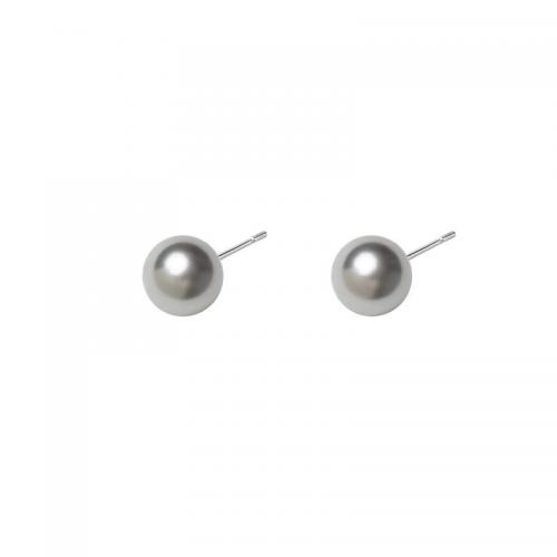 925 Sterling Silver Stud Earrings, with Plastic Pearl, polished, different size for choice & for woman, grey, Sold By Pair