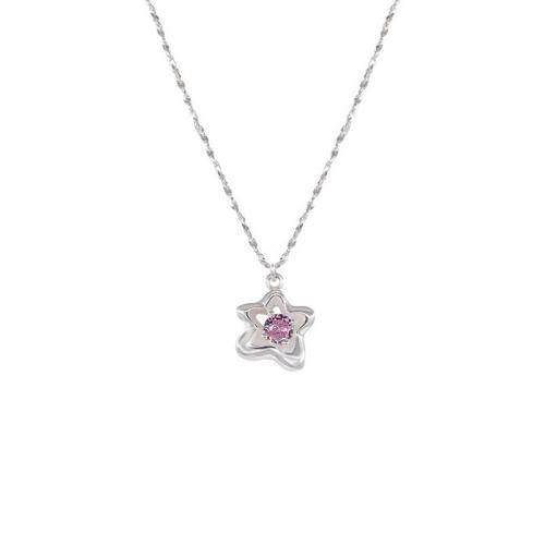 Cubic Zircon Micro Pave 925 Sterling Silver Necklace with 5CM extender chain Star polished micro pave cubic zirconia & for woman silver color Length Approx 40 cm Sold By PC