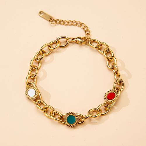 Stainless Steel Jewelry Bracelet, 304 Stainless Steel, for woman & enamel, golden, Sold By PC
