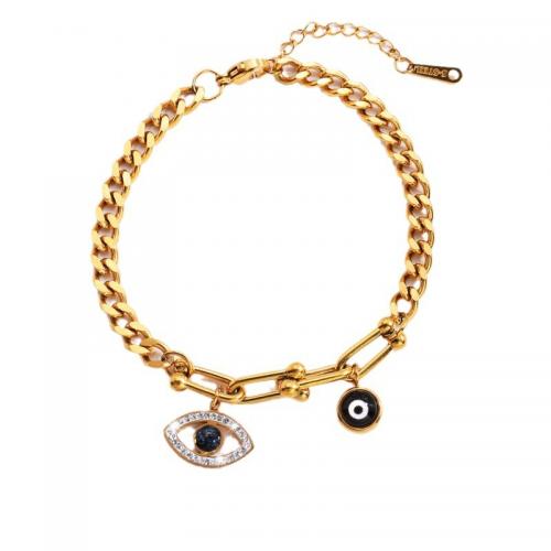 Evil Eye Jewelry Bracelet, 304 Stainless Steel, plated, different styles for choice & for woman & enamel & with rhinestone, golden, Sold By PC