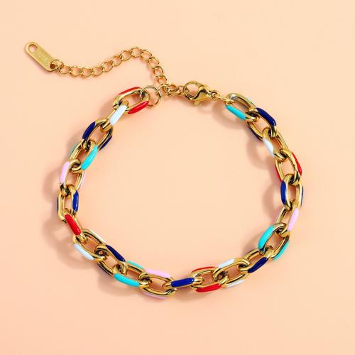 Stainless Steel Jewelry Bracelet, 304 Stainless Steel, plated, Unisex & enamel, golden, Sold By PC