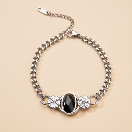Stainless Steel Jewelry Bracelet 304 Stainless Steel with Gemstone plated Unisex silver color Sold By PC