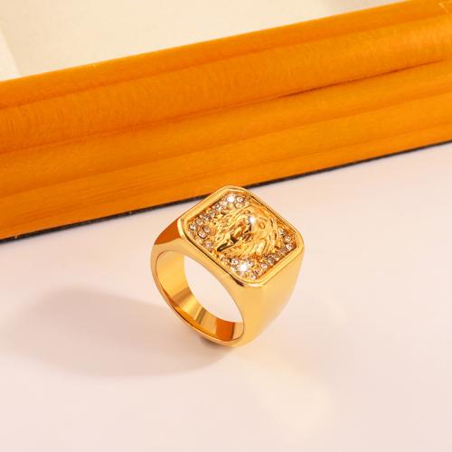 Titanium Steel Finger Ring plated Unisex & with rhinestone golden Sold By PC