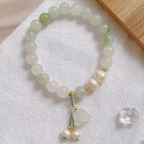 bracelet, avec agate blanche & perle d'eau douce cultivée, fleur, Style coréen & pour femme, Longueur:Environ 6-8 pouce, Vendu par PC