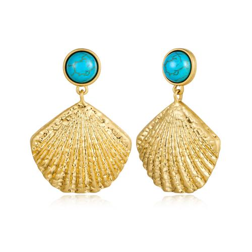 Brass Stud Earring with Turquoise Shell real gold plated fashion jewelry & for woman nickel lead & cadmium free Sold By Pair