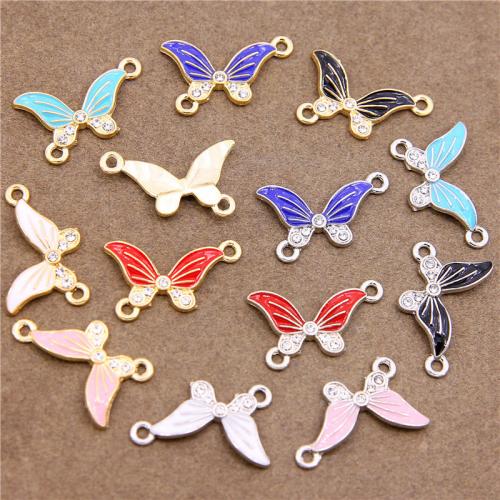 Animal Zinc Alloy Connector Butterfly plated fashion jewelry & DIY & enamel & with rhinestone & 1/1 loop nickel lead & cadmium free Approx Sold By Bag