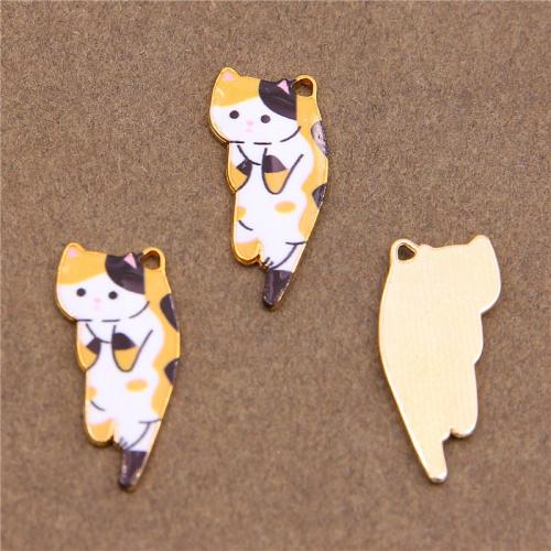 Zinc Alloy Enamel Pendants, Cat, KC gold color plated, fashion jewelry & DIY, more colors for choice, nickel, lead & cadmium free, 25x12x2mm, Approx 100PCs/Bag, Sold By Bag