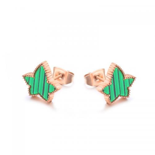 Titanium Steel  Earring with Malachite Star Vacuum Ion Plating fashion jewelry & for woman green nickel lead & cadmium free 10mm Sold By PC