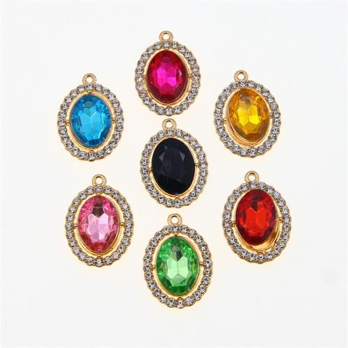 Zinc Alloy Rhinestone Pendants with Glass Rhinestone Flat Oval KC gold color plated fashion jewelry & DIY & with rhinestone nickel lead & cadmium free Approx Sold By Bag
