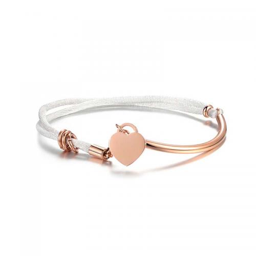 Titanium stål armbånd, med Nylonsnor, Heart, mode smykker & Unisex, rosa guld farve, nikkel, bly & cadmium fri, Længde Ca. 18 cm, Solgt af PC