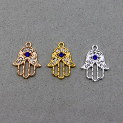 Tibetan Style Rhinestone Pendants, Hand, plated, fashion jewelry & DIY & with rhinestone & hollow, more colors for choice, nickel, lead & cadmium free, 29x21x2mm, Approx 100PCs/Bag, Sold By Bag