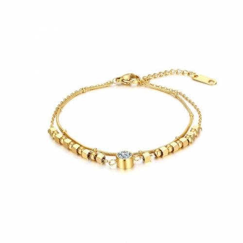 Titanium Steel Bracelet & Bangle with Cubic Zirconia with 5cm extender chain Vacuum Ion Plating Double Layer & fashion jewelry & Unisex golden nickel lead & cadmium free Length Approx 18 cm Sold By PC