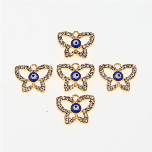 Evil Eye Pendants Zinc Alloy Butterfly KC gold color plated fashion jewelry & DIY & enamel & with rhinestone & hollow blue nickel lead & cadmium free Approx Sold By Bag
