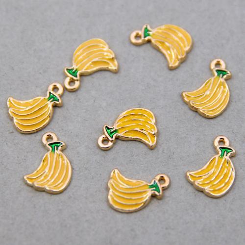 Tibetan Style Enamel Pendants, Banana, KC gold color plated, fashion jewelry & DIY, yellow, nickel, lead & cadmium free, 11x15x2mm, Approx 100PCs/Bag, Sold By Bag