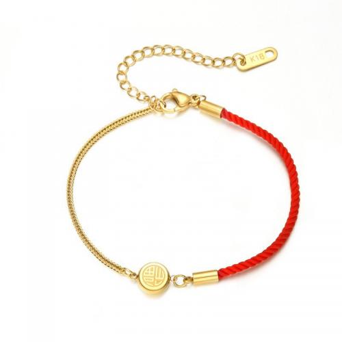 Titanium Steel Bracelet & Bangle, with Nylon Cord, with 5cm extender chain, Flat Round, Vacuum Ion Plating, fashion jewelry & Unisex, red, nickel, lead & cadmium free, Length:Approx 18 cm, Sold By PC