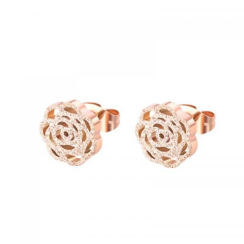Titanium Steel  Earring Rose Vacuum Ion Plating fashion jewelry & for woman & hollow rose gold color nickel lead & cadmium free 10mm Sold By PC