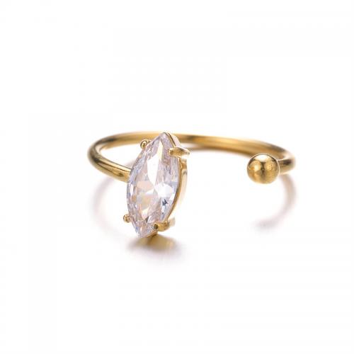 Zirkonia Edelstahl-Finger- Ring, 304 Edelstahl, 18K vergoldet, Modeschmuck & Micro pave Zirkonia & für Frau, keine, frei von Nickel, Blei & Kadmium, verkauft von PC
