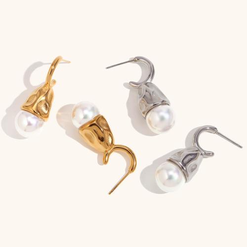 Stainless Steel Stud Earrings 316L Stainless Steel with Plastic Pearl Vacuum Ion Plating fashion jewelry & for woman Sold By Pair