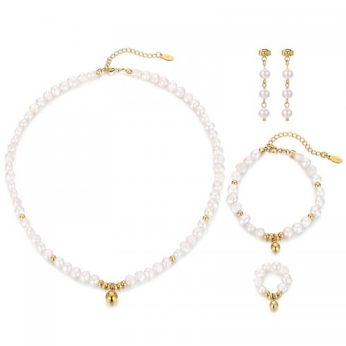 Stainless Steel smycken Ställer, Freshwater Pearl, med Titan Stål, mode smycken & olika stilar för val & för kvinna, fler färger för val, Säljs av PC