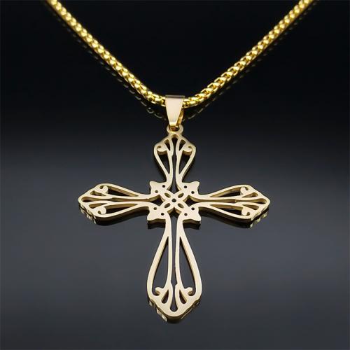 Stainless Steel Jewelry Necklace, 304 Stainless Steel, Cross, polished, fashion jewelry & Unisex, more colors for choice, 51x40mm, Length:Approx 60 cm, Sold By PC