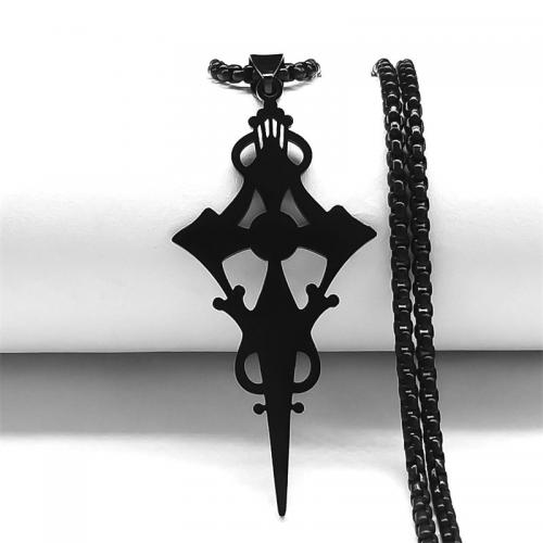 Edelstahl Schmuck Halskette, 304 Edelstahl, poliert, Modeschmuck & unisex, schwarz, 50x25mm, Länge:ca. 60 cm, verkauft von PC
