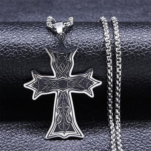 Stainless Steel Jewelry Necklace, 304 Stainless Steel, Cross, polished, fashion jewelry & Unisex, silver color, 40x32mm, Length:Approx 50 cm, Sold By PC