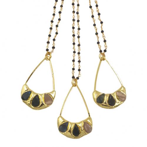 Messing Halskette, mit Edelstein, mit Verlängerungskettchen von 2 inch, goldfarben plattiert, Modeschmuck & für Frau, frei von Nickel, Blei & Kadmium, 38x61mm, Länge:ca. 18 ZollInch, verkauft von PC